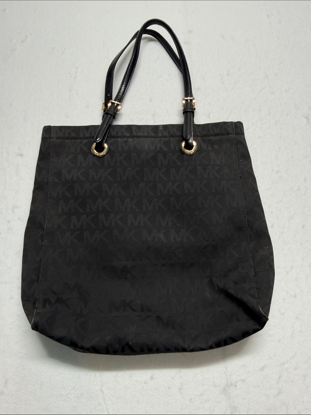 Michael Kors Black MK Jacquard Tote with Gold Accents